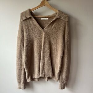 OAK + FORT Soft Beige Fuzzy Sweater